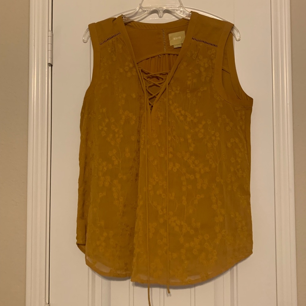 EUC Maeve Anthropologie Yellow/Gold Embroidery Floral Sleeveless Blouse l US12